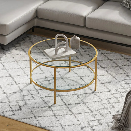 2 Tier Round Glass Coffee Table Gold Frame