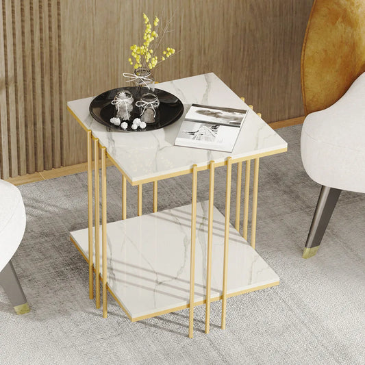 Modern 2-tier Square Marble Side Table